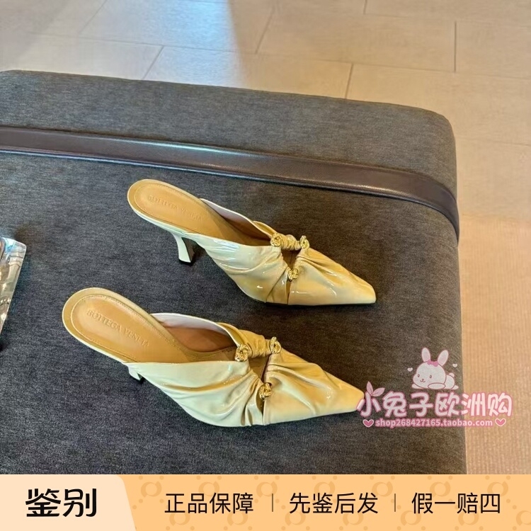 6.17 Bottega Veneta Outlet Discount Women's Pointed Toe Patent Leather High Heel Clog Sandals