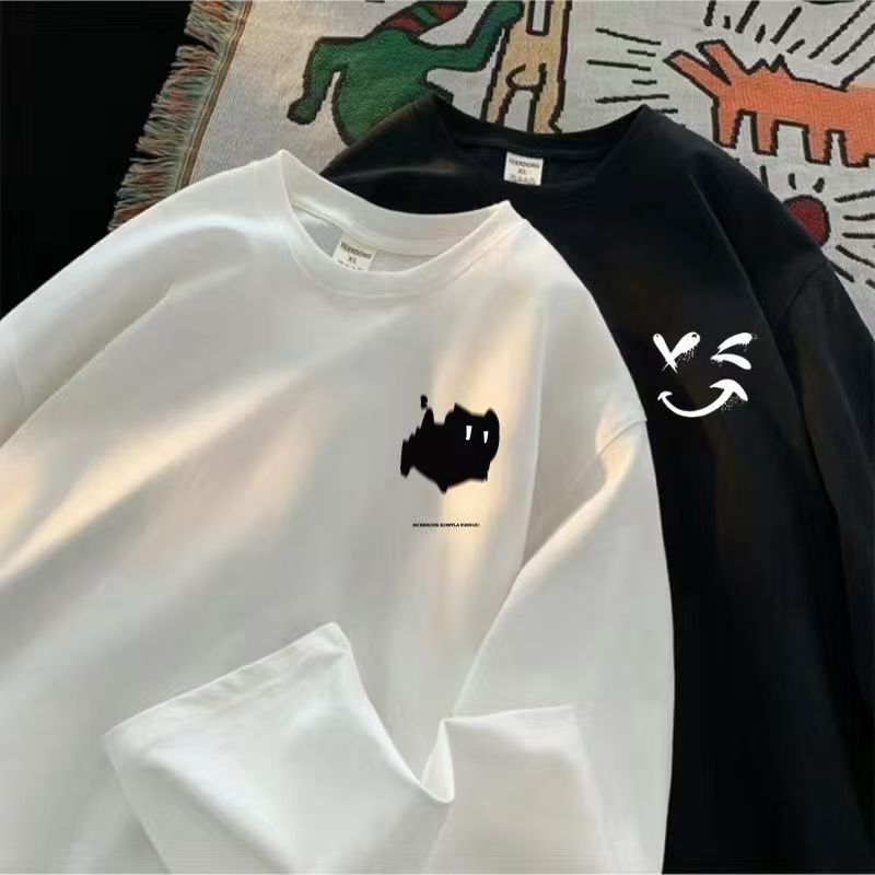 Buy One Get One Free American Style Long-Sleeve T-Shirt for Men, New Spring and Autumn Trendy Brand Hong Kong Style Loose Fit ins Versatile Base Shirt for Men
