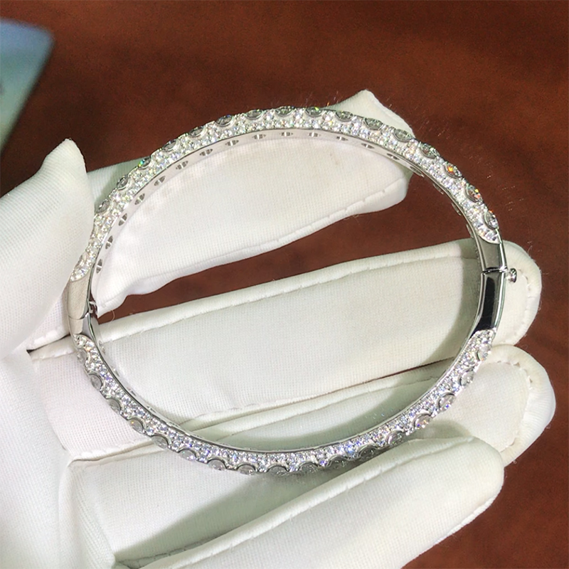 Zhuodie Jewelry Pure Silver 18K White Gold Plated Diamond Bracelet Imitation Diamond Cluster Full Circle Bracelet Couple's Pure Silver Bracelet