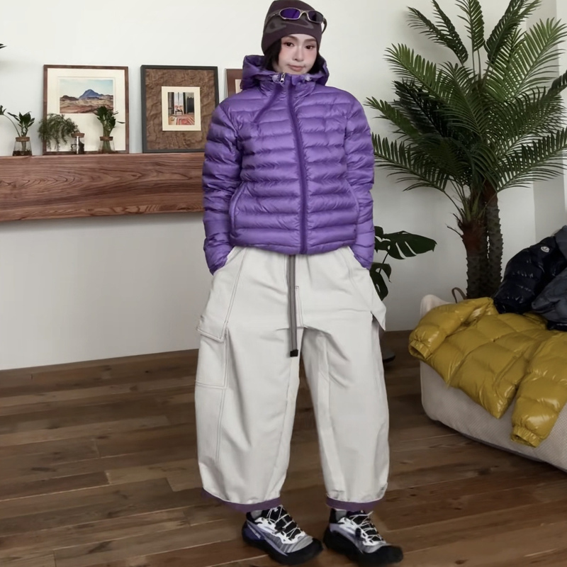90 White Duck down Lightweight Outdoor Ribbed down Jacket for Women, New Winter Hooded Sports Casual Windproof Couple's Coat