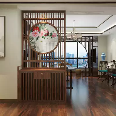 Chinese style solid wood screen partition cabinet decoration living room entrance door storage cabinet shoe cabinet wooden partition wall screen fence