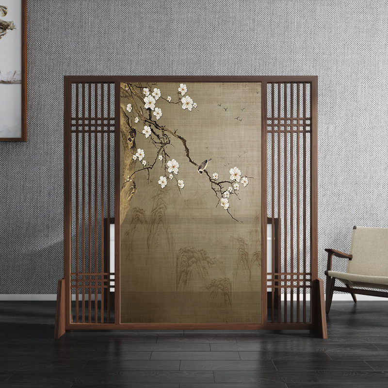 New Chinese Screen Partition Hotel Office Living Room Hollowed-out Grille Solid Wood Customized Household Entry Sheltering Xuanguan