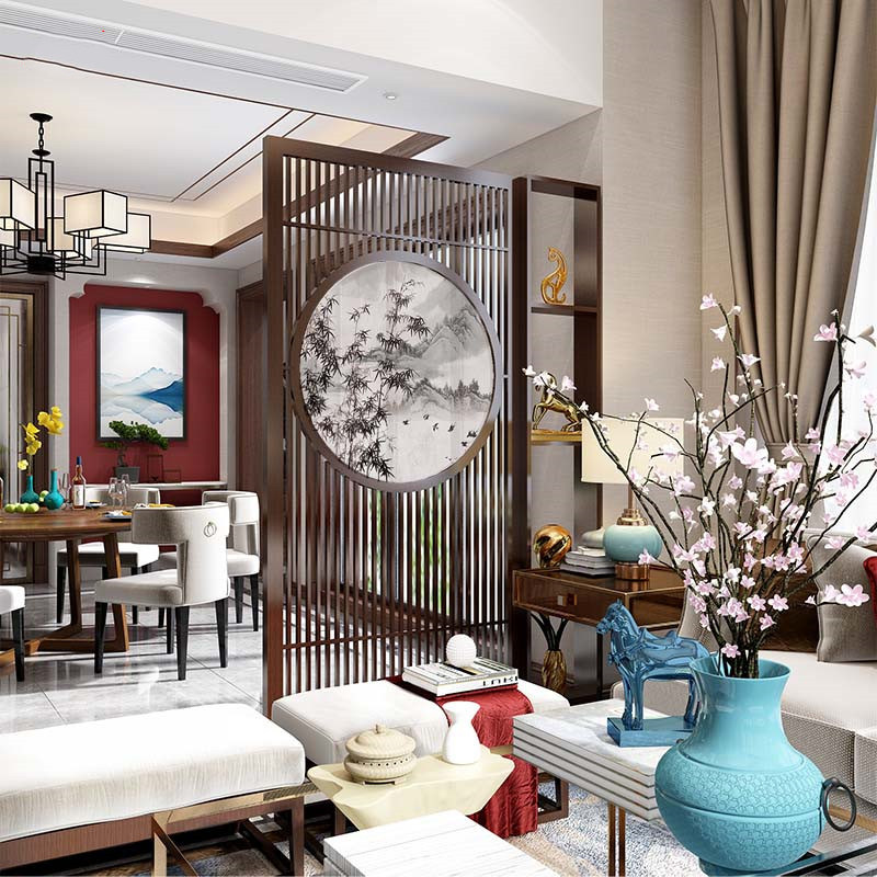 New Chinese Screen Partition Wall Living-room Office Hotel Landscape Flowers Bird Solid Wood Customized Entrance to the family Xuanguan Cabinet Racks