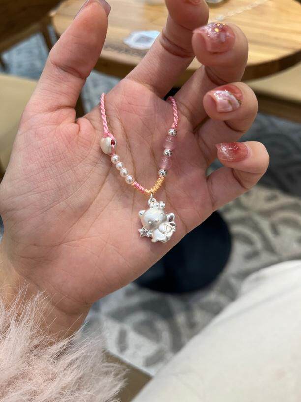 Серебряное ожерелье 足银999hellokitty魔法棒kt猫纯银编绳项链闺蜜款生日礼物送女友 No brand