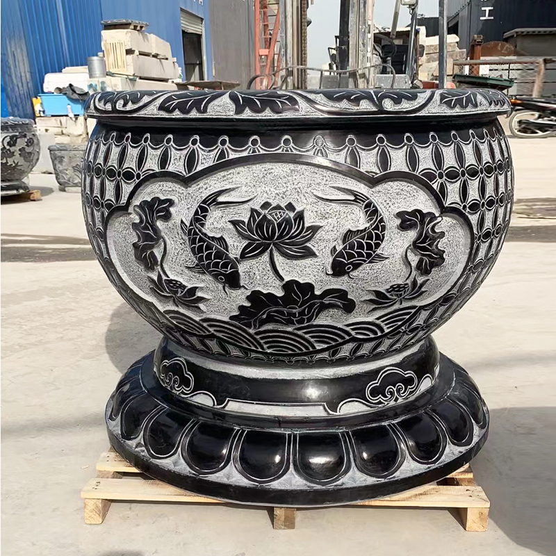 Stone carved fish cylinder stone cylinder antique Chinese style courtyard for old fish sink lotus cylinder