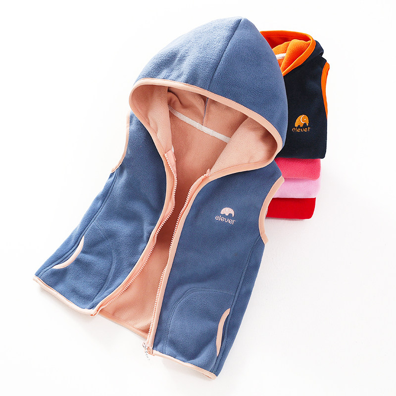 Children's polar fleece vest spring new girls baby vest hooded fleece spring and autumn boys warm vest