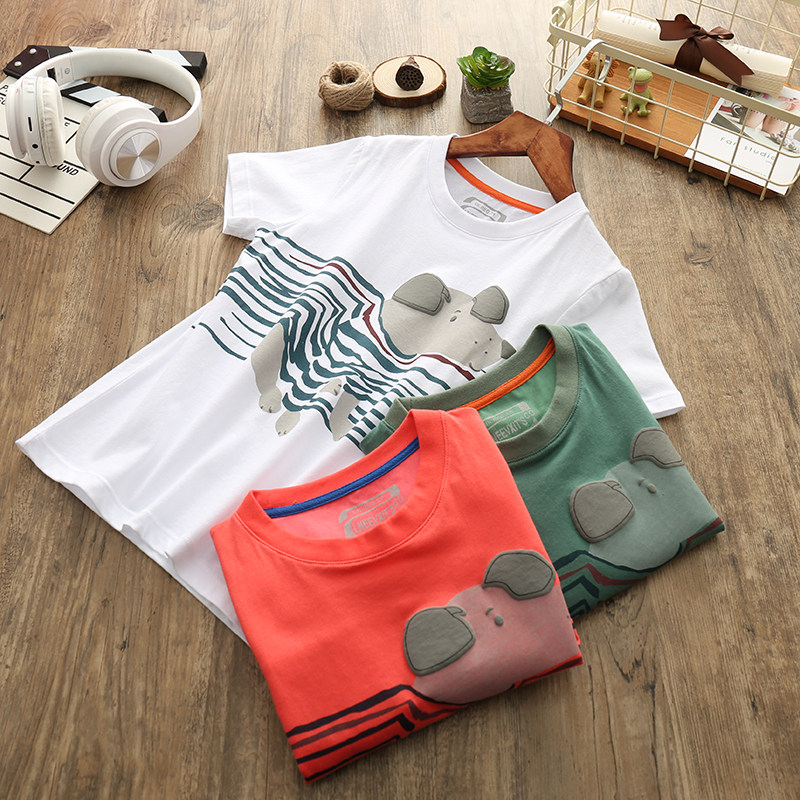 Children's Short Sleeve T - shirt Pure Cotton Summer 2018 New Baby Playing a Dress Round Boy Half - sleeved Top
