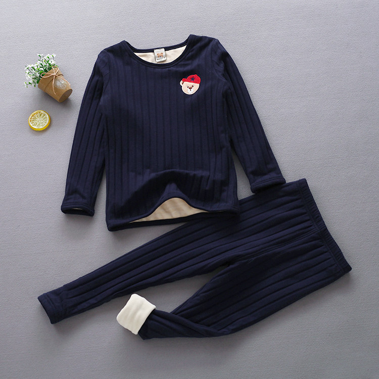 Children's thermal underwear set plus velvet thickening boys and girls home clothes baby autumn clothes long johns pure cotton pajamas
