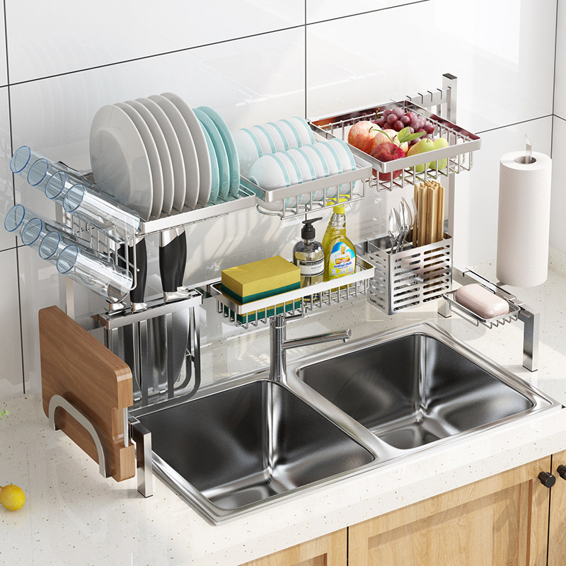 304 Stainless Steel Kitchen Sink Shelve Bowl Rack Dishes Drain water rack pool Airing Bowls chopsticks Water filtration containing box