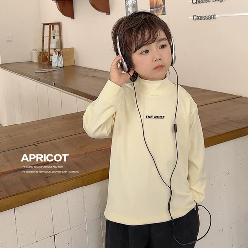 Бархатный лонгслив для мальчиков, футболка, осенний демисезонный детский пуховик, высокий воротник, детская одежда