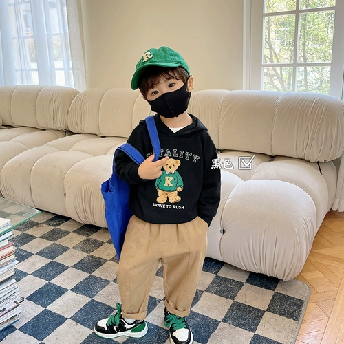 Весенняя осенняя детская толстовка с капюшоном для мальчиков, с медвежатами, детская одежда, в западном стиле