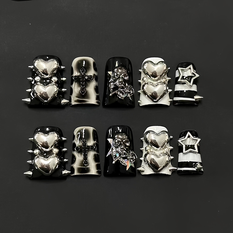 Short Duckbill Punk Y2K Wearable Nails Hot Girl Manicure Detachable Dark High-End Handmade Student Nail Patches Short Duckbill Punk Y2K Wearable Nails Hot Girl Manicure Detachable Dark High-End Handmade Student Nail Patches