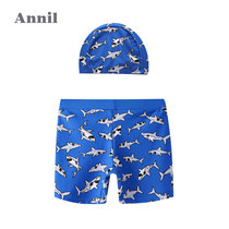Anel childrens clothing boys swimming trunks summer new cartoon printing vitality flat swimming trunks swimming cap