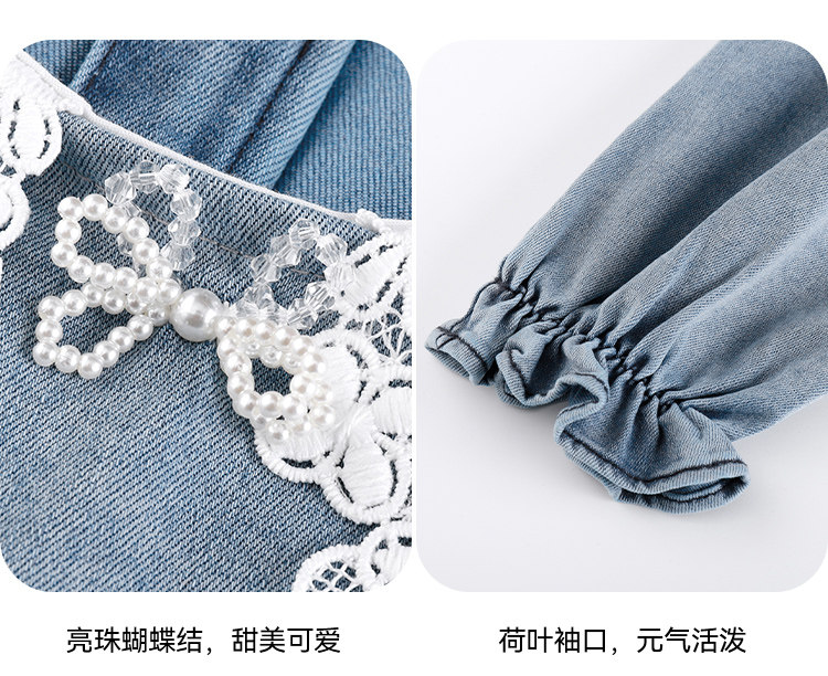 платье annil童装女童洋装纯色秋装蓝色牛仔清新弹力a字裙子