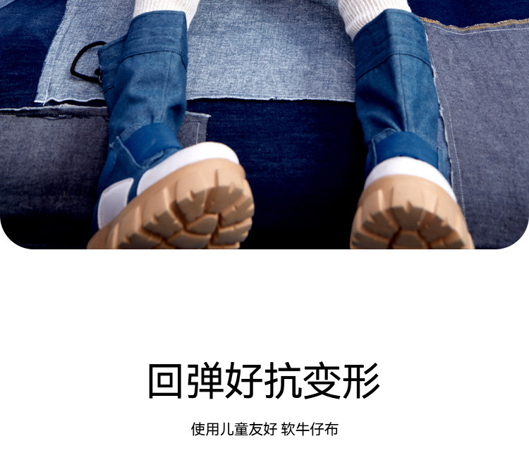 платье annil童装女童洋装纯色秋装蓝色牛仔清新弹力a字裙子