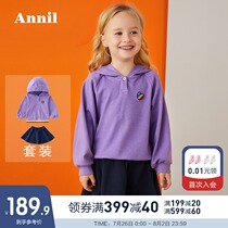 Annai childrens clothing Girls  suit Autumn new womens childrens casual two-piece dress long sleeve top