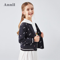 Anel childrens clothing girls jacket autumn childrens coat fashion letter print knitted baseball suit Y