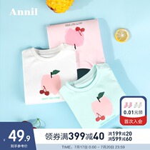 Annai childrens clothing womens childrens T-shirt pure cotton summer new baby printing T-shirt round neck short-sleeved top