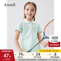 Anel childrens clothing girls polo shirt cotton summer new big children letter embroidered foreign style T-shirt short sleeve