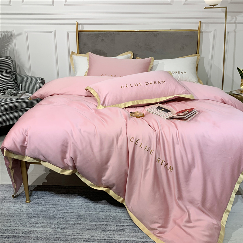 Nhẹ nhàng sang trọng 60 bông dài chủ yếu cotton bốn mảnh cotton cao cấp bầu không khí phong cách Mỹ chăn lanh giường đơn giản satin - Bộ đồ giường bốn mảnh chăn ga cưới