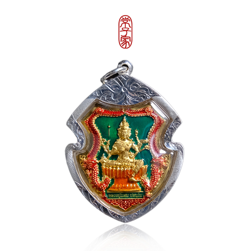 Everson Family Thai Buddhist Gentian 2563 Shield Shaped Four Sides Buddha Silver Shell