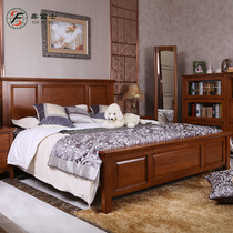 Classic American solid wood bed Simple boxwood bed 1 8 meters 3 grid double bed Korean wedding bed