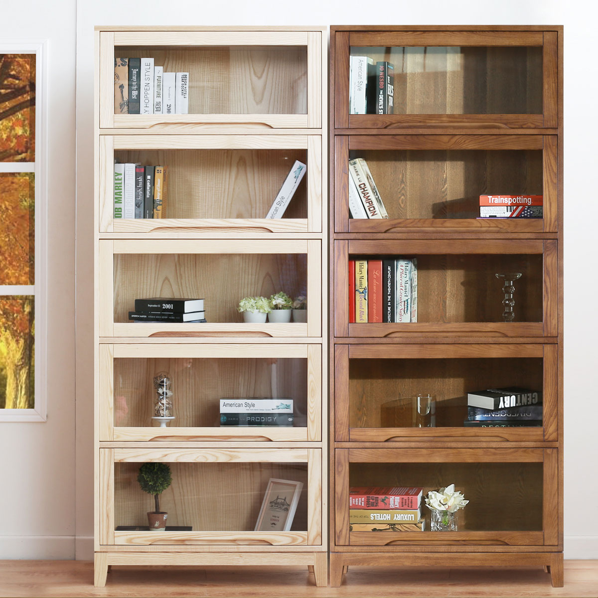 Pure White Solid Wood Japanese Style Three Or Five Layer Bookcase