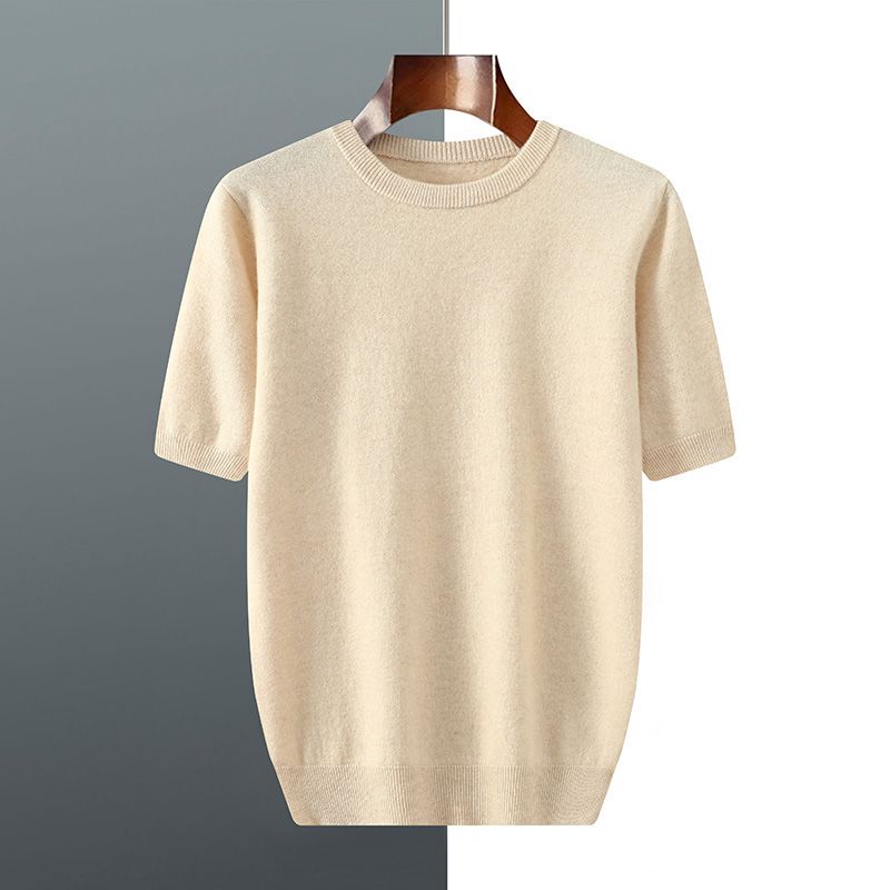 Autumn Men's Short-Sleeve T-Shirt Sweater, Loose Casual Knitwear, Solid Color Thin Top, Versatile Half-Sleeve Base Layer Autumn Men's Short-Sleeve T-Shirt Sweater, Loose Casual Knitwear, Solid Color Thin Top, Versatile Half-Sleeve Base Layer