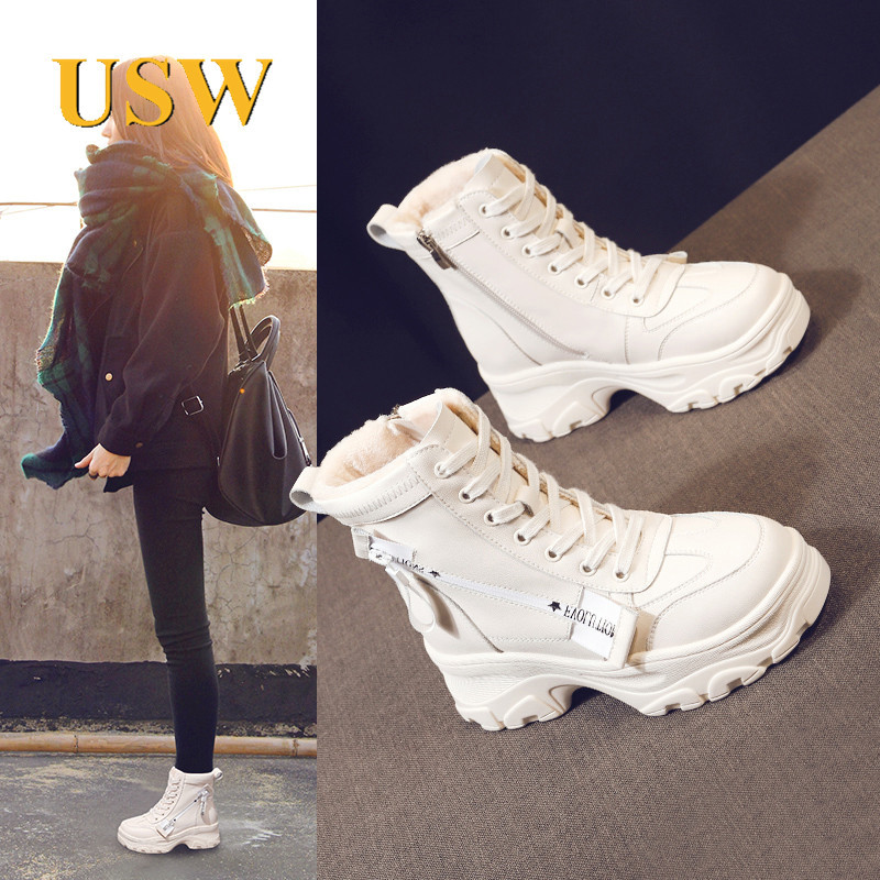 High tube Martin snow boots women 2021 autumn and winter new Joker plus velvet short tube thick-soled boots trend cotton shoes