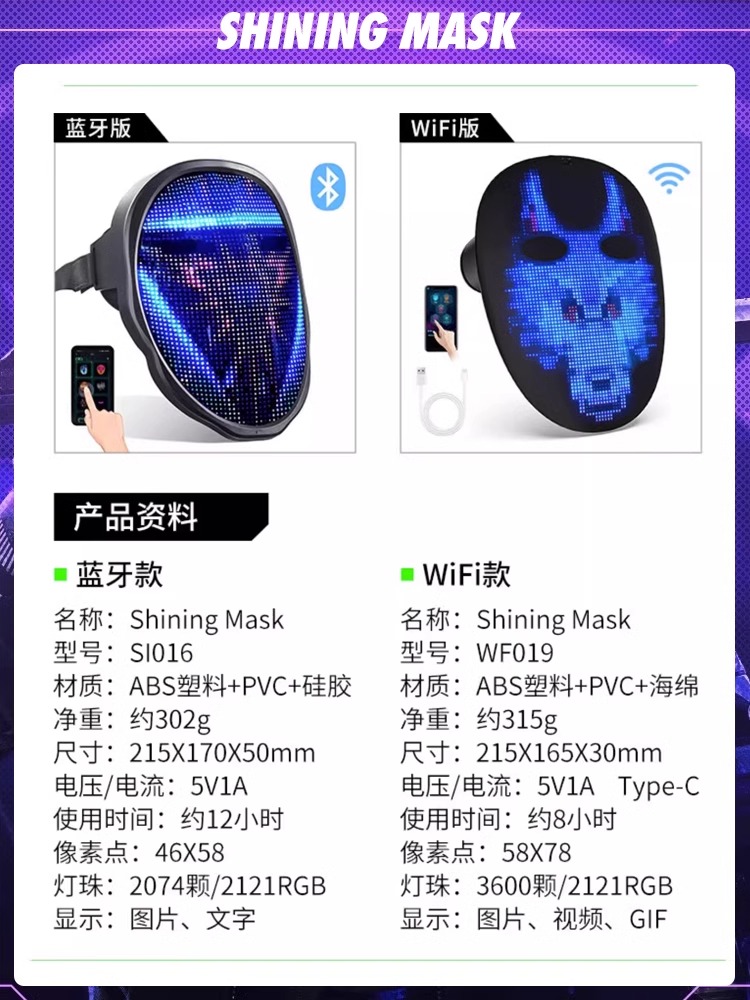 LED手势感应变脸像素面具APP自定义蓝牙：Shining Mask，解锁未来娱乐新方式！