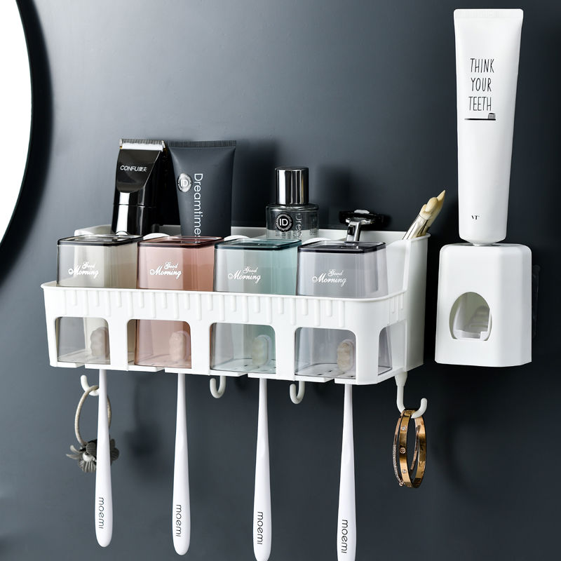 Toothbrush rack, brushing cup, mouthwash, wall-mounted powder room, punch-free wall hanging, net red wall box, tooth set