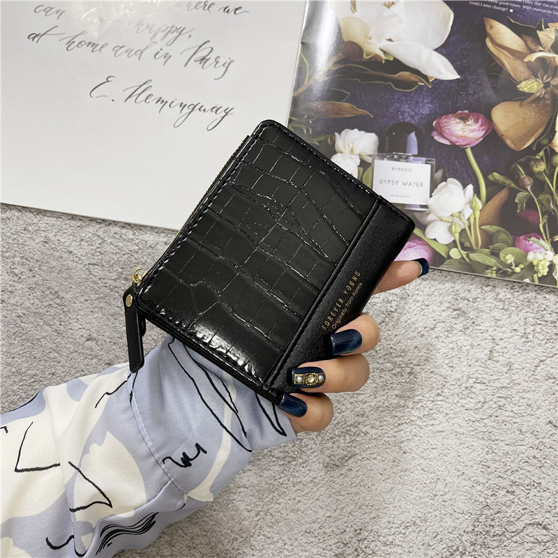 European and American Youth Little Wallets Women Short 2021 new Korean version Jane about fashion pure color crocodile textured with zero wallet