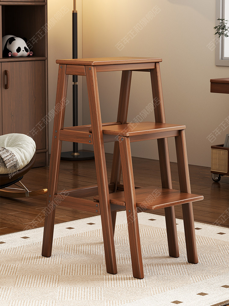 Solid Wood Ladder Stool, Dual-Purpose Foldable Two-Step Ladder, Multifunctional Household Ladder Stool, Climbing Ladder Stool, Stable Climbing Ladder Stool