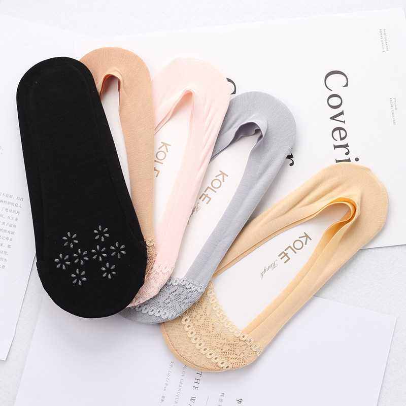 Pure cotton lace socks ladies socks summer thin invisible socks silicone non-slip shallow mouth four seasons women's invisible socks