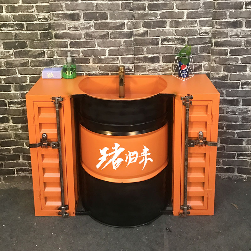 Bar retro oil barrel wash basin Pool Dining room Floor-to-ceiling wash basin combination industrial wind one-piece personality column basin