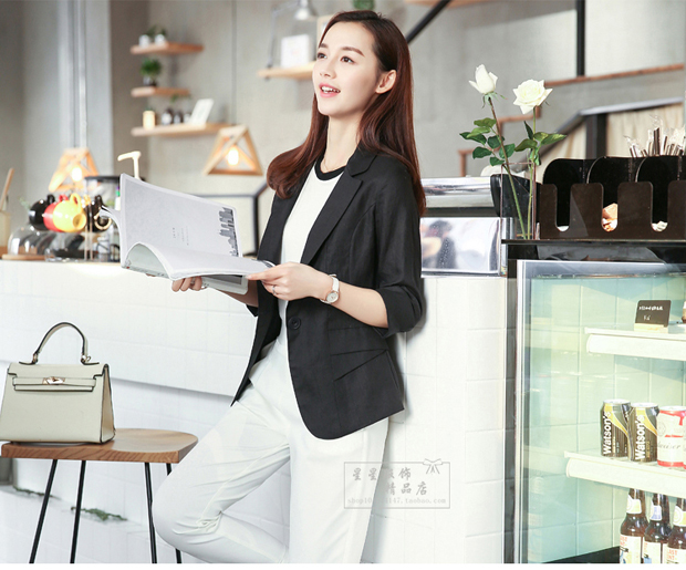 Áo khoác nữ nhỏ bằng vải lanh 2018 xuân hè hè mới Đoạn ngắn mới Slim mỏng phiên bản Hàn Quốc của áo sơ mi cotton và vải lanh tay áo 7 điểm áo khoác nữ đẹp