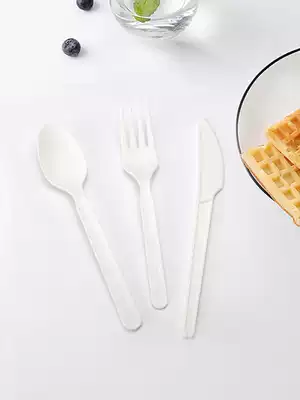 Trumpet flower disposable PLA spoon starch knife fork spoon fruit fork soup spoon rice spoon single package 100