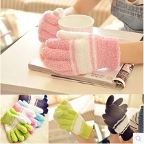 Baby warm coral velvet gloves children towel gloves candy color adult five finger towel gloves student gloves
