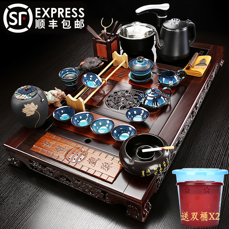 Ebony rosewood tea tray tea set home set purple sand kung fu tea fully automatic living room integrated tea stand