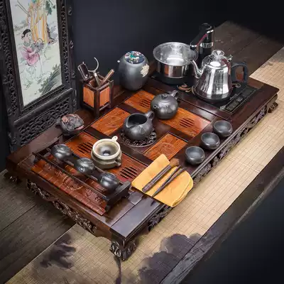 Ebony yellow pear solid wood tea tray tea set set home kung fu tea purple sand tea brewing living room tea table full automatic