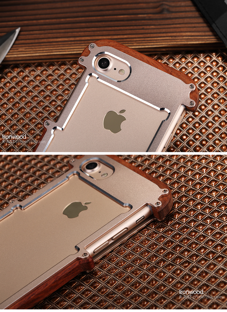 R-Just IRONWOOD Light Slim Timber Aluminum Metal Wood Bumper Case Cover for Apple iPhone 7 Plus & iPhone 7
