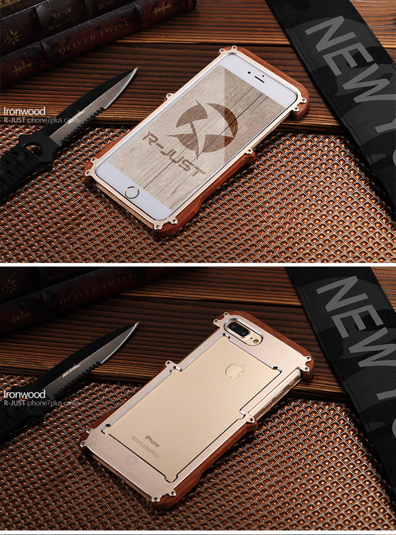 R-Just IRONWOOD Light Slim Timber Aluminum Metal Wood Bumper Case Cover for Apple iPhone 7 Plus & iPhone 7