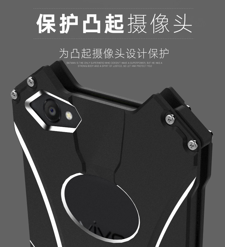 R-Just Batman Shockproof Aluminum Shell Metal Case with Custom Batarang Stent for vivo Y67 / vivo V5 / vivo Y66