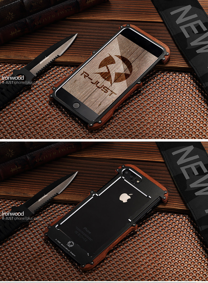 R-Just IRONWOOD Light Slim Timber Aluminum Metal Wood Bumper Case Cover for Apple iPhone 7 Plus & iPhone 7