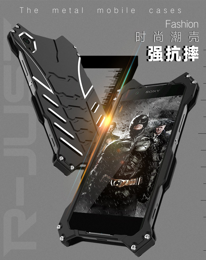 R-Just Batman Shockproof Aluminum Shell Metal Case with Custom Stent for Sony Xperia XA1