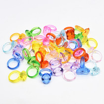 Children plastic acrylic crystal transparent love oval gem diamond ring toy coax children reward gift