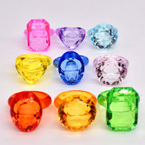 Childrens plastic acrylic crystal transparent rectangular love oval diamond gemstone ring toy children Prize