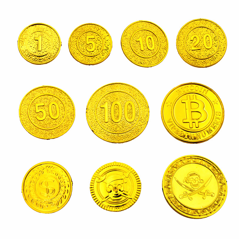 Children's simulation treasure pirate game Early education teaching props Plastic coins Reward gold coins Toy board game chips