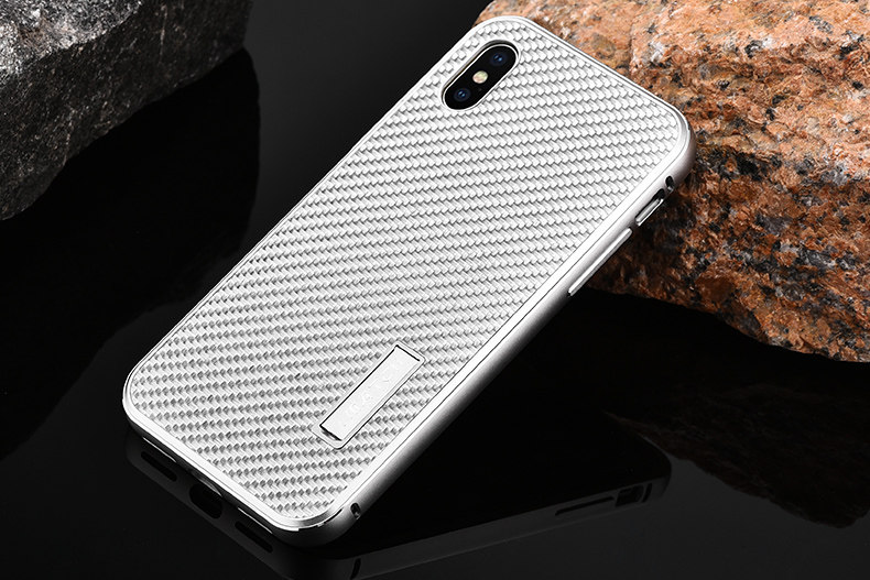 iMatch Luxury Aluminum Metal Bumper Carbon Fiber Back Cover Case for Apple iPhone X