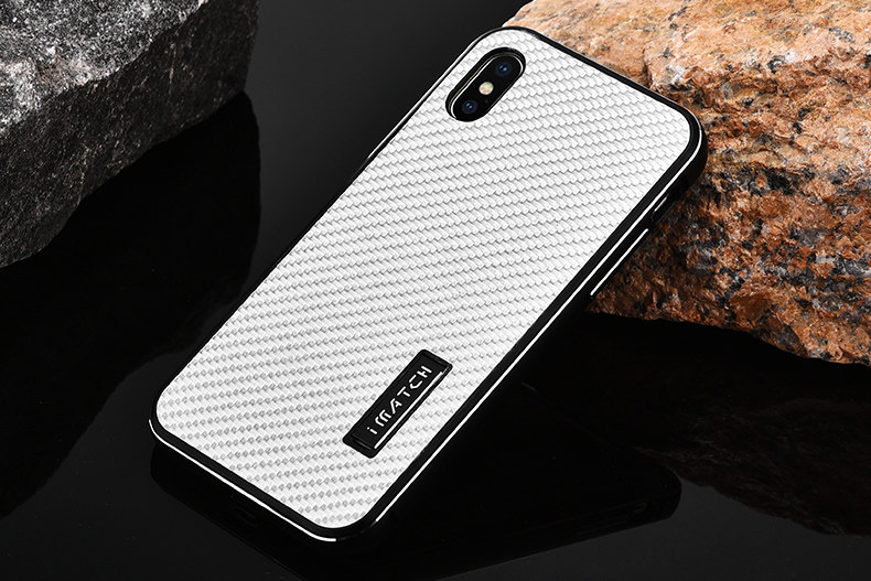 iMatch Luxury Aluminum Metal Bumper Carbon Fiber Back Cover Case for Apple iPhone X
